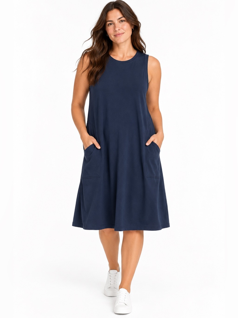 wool& Sierra Tank Dress Washed Navy Merino Wool Blend Size 1X